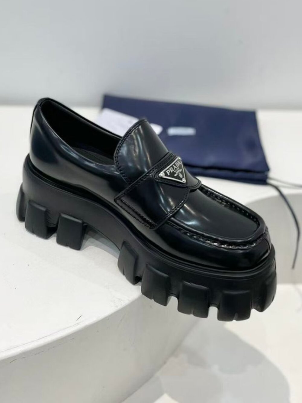 Prada Black Monolith Chunky Lug‑Sole Loafers Triangle Logo - Picture 6 of 9